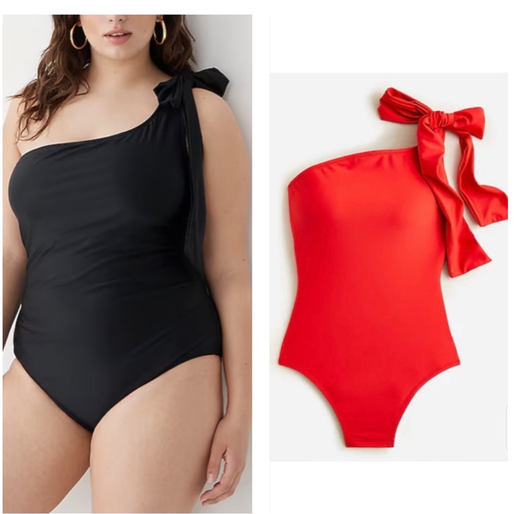 J. Crew Red Bow Tie One Shoulder One Piece Swimsuit